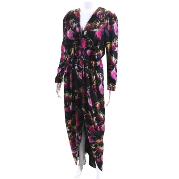 Delfi Collective Lindsay Maxi Dress Size Small Black Pink Tropical Floral Gown